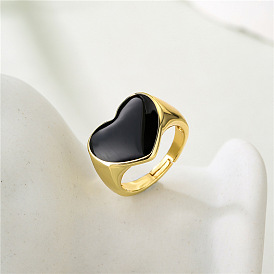 18K Gold Plated Red and Black Geometric Heart Ring with Oil Drop Design