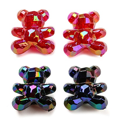 UV Plating Acrylic Faceted Beads, AB Color Plated, Iridescent Bear
