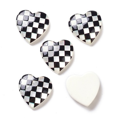 Opaque Resin Cabochons, Heart with Grid Pattern
