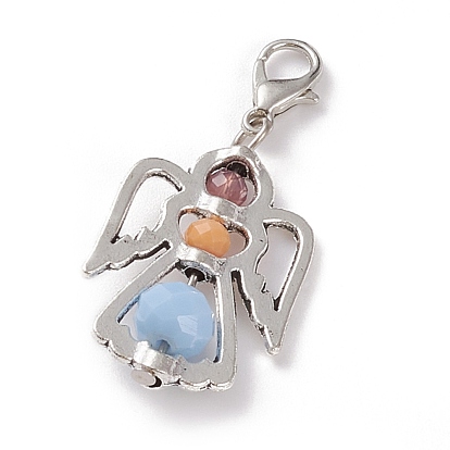 Alloy Pendants, with Glass Beads and Lobster Claw Clasp, Angel