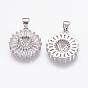 Brass Micro Pave Cubic Zirconia Pendants, Long-Lasting Plated, Flat Round with Letter V