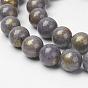 Brins de perles de jade mashan naturelles , avec de la poudre d'or, teint, ronde