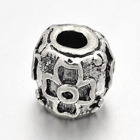 Tibetan Style Alloy Barrel with Flower Beads, Cadmium Free & Lead Free, 8x8mm, Hole: 3mm, about 500pcs/1000g