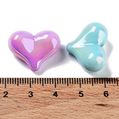 UV Plating Opaque Acrylic Beads, Iridescent, Heart