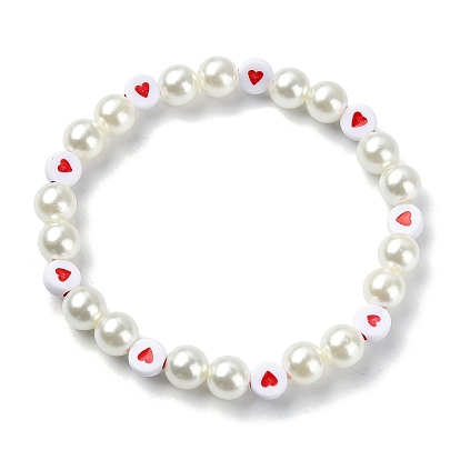 Heart & Imitated Pearl Acrylic Beaded Stretch Bracelets
