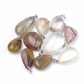 Natural Gemstone Pendants, with Brass Findings, Mixed Shapes, Platinum