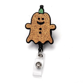 Fieltro de polvo de brillo fantasma de halloween y carrete de insignia de plástico abs, porta credencial retráctil, con pinza de cocodrilo de hierro, Platino
