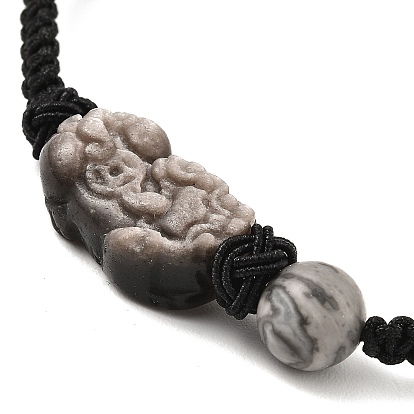 Браслет из плетеных бусин Pixiu из натуральных смешанных драгоценных камней, регулируемый браслет из полиэстера