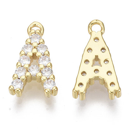 Brass Micro Pave Cubic Zirconia Charms, Nickel Free, Letter, Clear