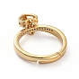 Adjustable Brass Finger Rings, with Micro Pave Cubic Zirconia, Heart