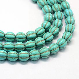 Chapelets de perles turquoises synthétiques, teint, citrouille