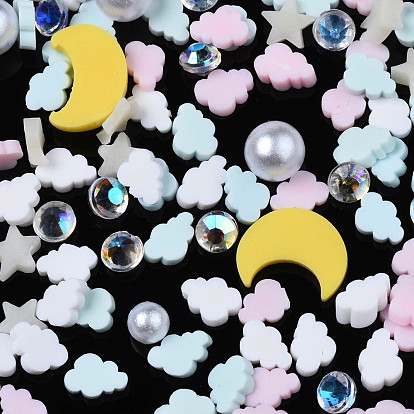 Handmade Polymer Clay Cabochons, Fashion Nail Art Decoration Accessories, with Acrylic Rhinestone and ABS Plastic Imitation Pearl Beads, Mixed Shapes