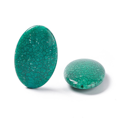 Crackle Opaque Acrylic Beads, Imitation Turquoise, Flat Oval