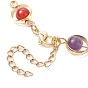 Brass Ring & Bar Link Chain Bracelet, Synthetic & Natural Mixed Gemstone Chakra Theme Bracelet