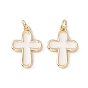 Enamel Pendants, with Real 18K Gold Plated Brass Findings and Jump Ring, Lead Free & Cadmium Free, Cross