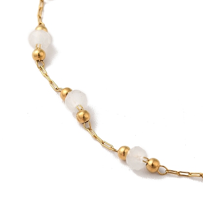 Collar de cadena de eslabones con cuentas redondas de vidrio, oro 304 joyas de acero inoxidable para mujer.