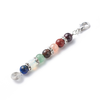 7 Gemstone Beaded Pendant Decoration, with Copper Wire and Zinc Alloy Lobster Claw Clasps