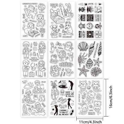 Pandahall elite 9 hojas 9 estilo pvc sellos de plástico, para diy scrapbooking, álbum de fotos decorativo, hacer tarjetas, hojas de sellos