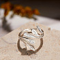 SHEGRACE 925 Sterling Silver Cuff Rings, Open Rings, Leaf
