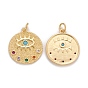 Brass Micro Pave Colorful Cubic Zirconia Pendants, Cadmium Free & Nickel Free & Lead Free, Flat Round with Eyes