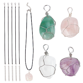 Benecreat 4 шт 4 стильные ожерелья с подвесками из натуральных драгоценных камней, обернутые проволокой, нерегулярные каменные украшения для женщин