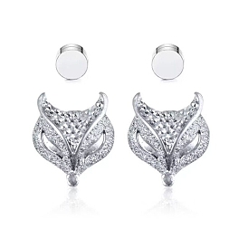 Boucles d'oreilles magnétiques clip renard cristal strass, bijoux non perçants en laiton platine pour femme