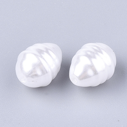 Eco-Friendly ABS Plastic Imitation Pearl Beads, High Luster, Grooved, Drop