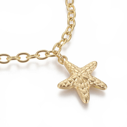 304 bracelets de charme d'acier inoxydable, avec cauris naturel, étoile de mer / étoiles de mer avec coquille et conque
