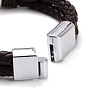 Retro Leather Braided Cord Bracelet for Men, Rectangle Alloy Beads Bracelet with Magnetic Clasps, Antique Silver