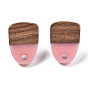 Resin & Walnut Wood Stud Earring Findings, with 304 Stainless Steel Pin and Hole, Two Tone, Half Oval
