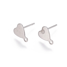 Stainless Steel Stud Earring Findings, with Loop, Heart