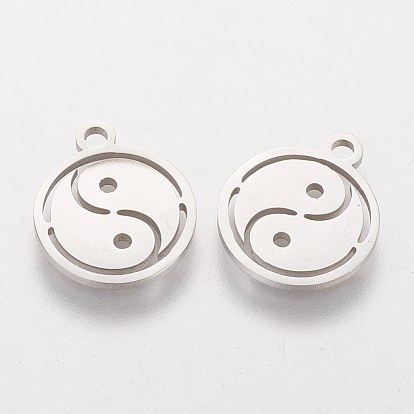 304 Stainless Steel Charms, Flat Round with Yin Yang