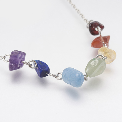 Chakra Jewelry, Natural Gemstone Chip Anklets, with Brass Chains and Lobster Claw Clasps
