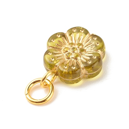 Placage pendentifs en acrylique, métal enlacée, avec les accessoires en fer de ton or, fleur