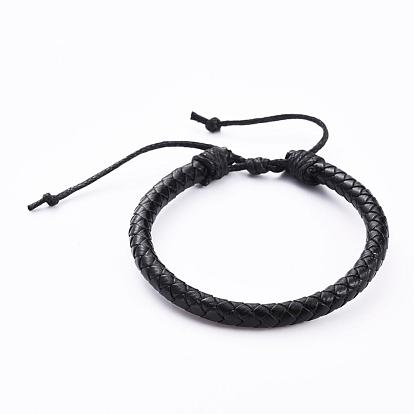 Adjustable Leather Cord Braided Bracelets, with Nylon Thread Cord, Burlap Paking Pouches Drawstring Bags