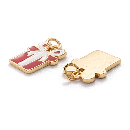 Real 18K Gold Plated Brass Enamel Pendants, with Jump Ring, for Christmas, Gift Box