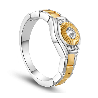SHEGRACE Brass Finger Ring, with Watch Chain and Micro Pave AAA Cubic Zirconia Eye with Real 18K Gold Plated Round
