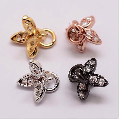 Brass Micro Pave Cubic Peg Bails Pendants, For Half Drilled Beads, Flower, Lead Free & Nickel Free & Cadmium Free