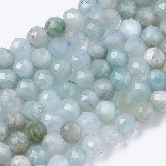 Natural Flower Amazonite Beads Strands, Round, Faceted