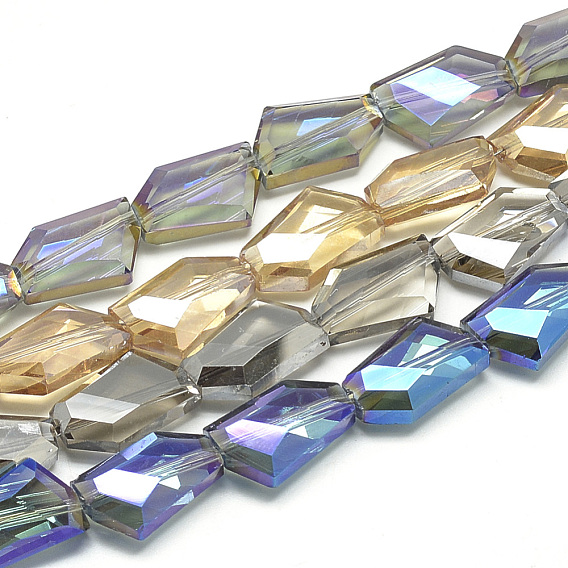 Electroplate Glass Beads Strands, Rainbow Plated, Faceted