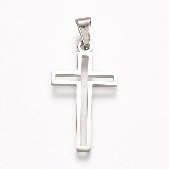 304 Stainless Steel Pendants, Cut-Out, Cross, Hollow, for Craft Jewelry Making