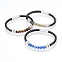Braided Leather Cord Bracelets, with Gemstone and 304 Stainless Steel Magnetic Clasps