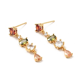 Boucles d'oreilles pendantes avec chaîne colorée en zircone cubique, bijoux en laiton pour femmes, sans cadmium et sans nickel et sans plomb
