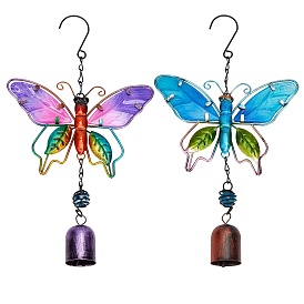 Arricraft 2 pcs 2 couleurs carillons éoliens en fer, petites cloches à vent pendentifs en verre faits à la main, papillon