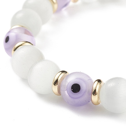 7 pcs 7 couleur œil de chat et lampwork mauvais œil bracelets extensibles perlés ronds, bracelets empilables porte-bonheur pour femmes
