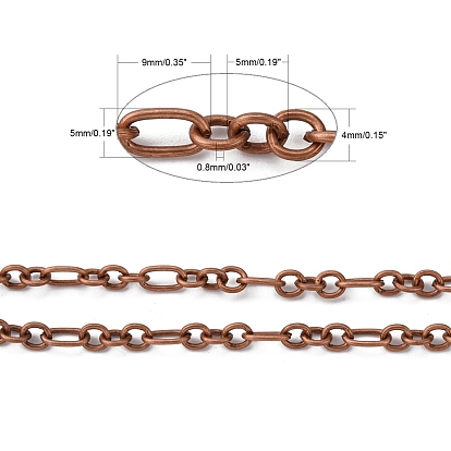 Iron Mother-Son Chains, Unwelded, Oval, with Spool, 9x5x0.8mm, 5x4x0.8mm, about 328.08 Feet(100m)/roll