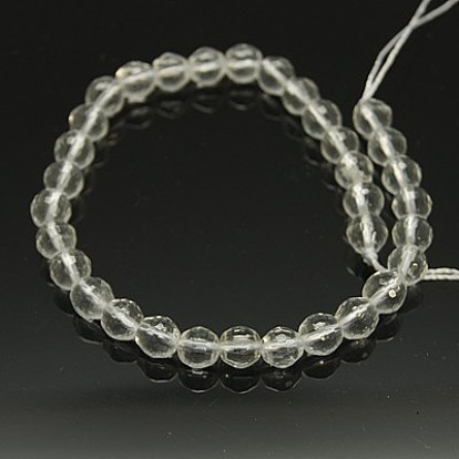Quartz Crystal Beads Strands, Rock Crystal Beads, Faceted, Round, Hole: 1mm