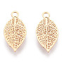 Rack Plating Brass Filigree Charms, Long-Lasting Plated, Leaf Charms