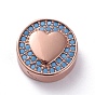 Brass Micro Pave Cubic Zirconia Beads, Flat Round with Heart