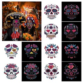 Halloween Theme Removable Temporary Water Proof Tattoos Paper Stickers, Sugar Skull